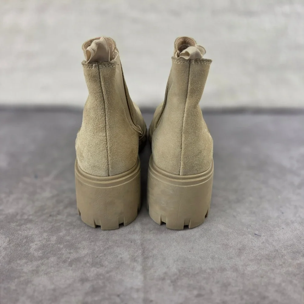 Steve Madden Tan Suede Chelsea Lug Sole Ankle Boots Womens 7 Platform Block Heel